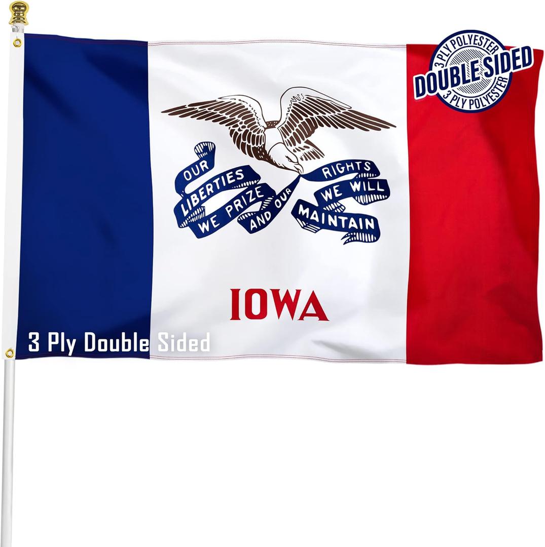 XIFAN Double Sided Iowa State Flag 3x5 ft, Heavy Duty 3 Ply Durable Polyester, IA Flag with Vibrant Print/4 Rows Hemming/Brass Grommets for Indoor Outdoor Decor