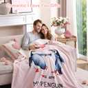 JANZAA My Penguin Love Blanket - Pink Throw Wedding Anniversary Blanket for Men Women Boyfriend Couple - Romantic I Love You Gifts for Him/Her Birthday, Wedding, Valentines, Mothers Day 50'' x 60''