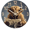 XNM Brown Battery Wall Clock Farmhouse 20 Inch Western Highland Cow Wall Clocks for Living Room Decor Glass Large Clock Silent