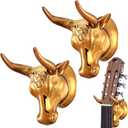 2 Pcs Bull Guitar Wall Mount Guitar Wall Hanger Bull Guitar Holder Guitar Wall Rack Gold Bull Art Ukulele Hook Stand for Acoustic Electric Bass Guitar Storage Player Gift