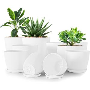 Utopia Home - Plant Pots Indoor with Drainage - 7/6.6/6/5.3/4.8 Inches Flower Pots for Indoor Planter - 10 Pack Plastic Planters - Ideal for Stocking Stuffers or Home Christmas Decorations - White