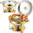 Chafing Dishes Buffet Food Warmer - Parties Servers Trays Catering Dish Warming Display Set - Chafers Keep Warm Serving Tray Round Heating Kit with Burners 2 Set Silver Gold