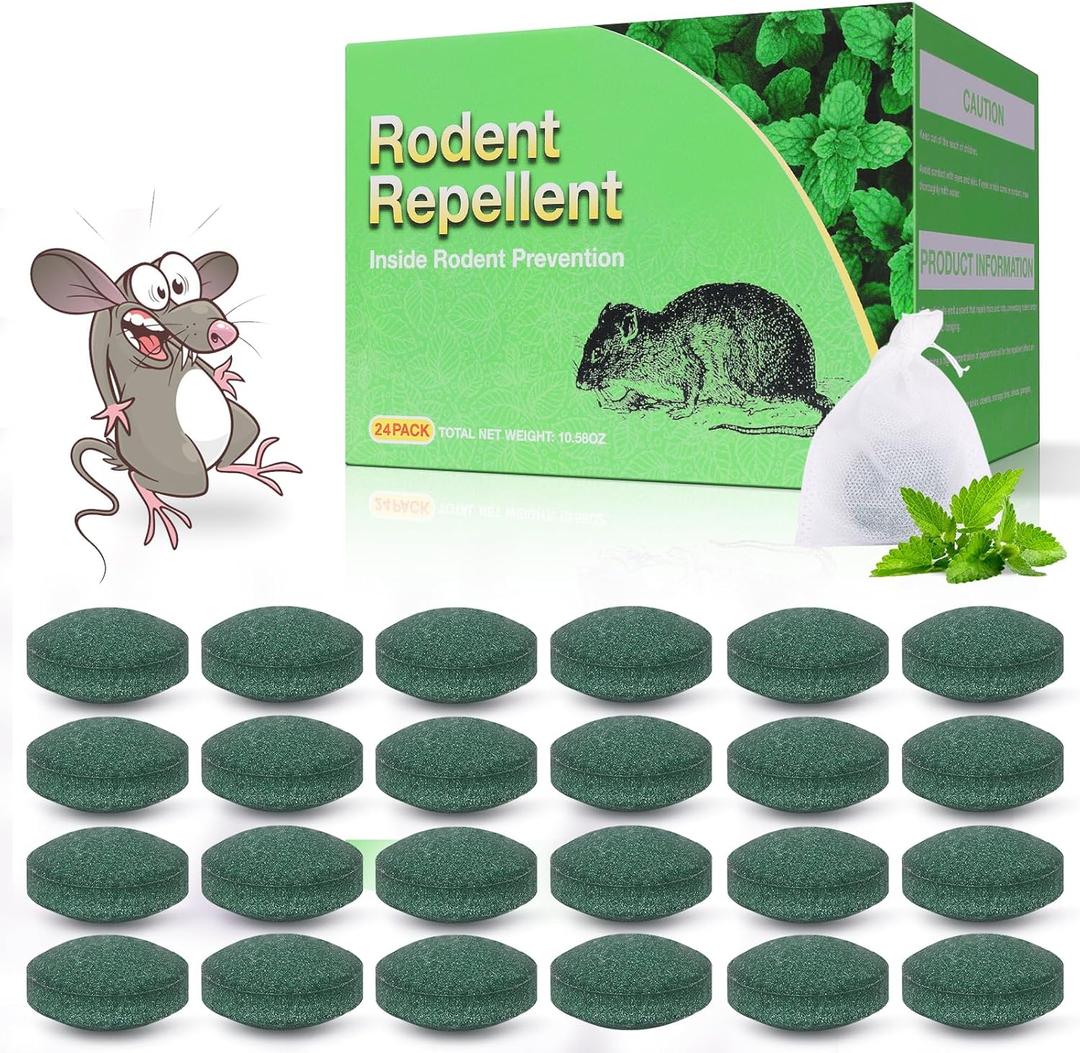 Mouse Repellent, 12 Pack Peppermint Oil Mouse Repellent for Car Engines, Indoor & Outdoor Use, Keep Mice Out of House and Garage, Safe for Pets and Family.