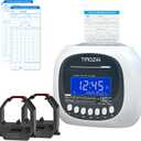Time Clock for Employees Small Business, 6 U.S. Time Zones, Automatic Daylight Saving & Auto Time Update, Punch Card Time Recorder with 6 Punches Per Day-50 Time Cards and 2 Ribbons (White-2)