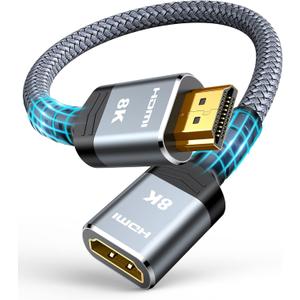 Highwings 8K 4K HDMI Extender, HDMI Extension Cable 2.1 4K@30Hz/ 60Hz/ 120Hz, Ultra high Speed HDMI Male to Female Adapter Compatible with Xbox PS5 PS4 Roku TV Stick Blu Ray Player HDTV Laptop PC 1FT (Grey)