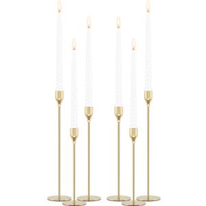 Gold Candle Holders Candlestick Holders for Taper Candles, Set of 6 Modern Decorative Candle Sticks Long Holder for Table Centerpiece, Wedding, Dinning, Party (Candles are not Included)