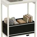 White Rolling Side Table with Storage Basket, Narrow End Table on Wheels for Small Spaces, 15.75" D x 9.84" W x 22.05" H Sofa Side Table with Fabric Bin for Living Room and Bedroom