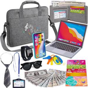 Play Wallet for Boys with Briefcase, 32Pcs Kids Wallet Pretend Play Toys, Toddler Purse Accessories, Laptop Computer, Toy Keys, Phone, Kids Toys, Christmas & Birthday Gift for Boys Ages 3 4 5 6 7 8+