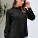 Neweek Women Satin Button Down Shirts Long Sleeve Silk Work Blouses with Lace Collar and Cuffs Business Ladies Elegant Dressy Casual Tops, Black, M (M)