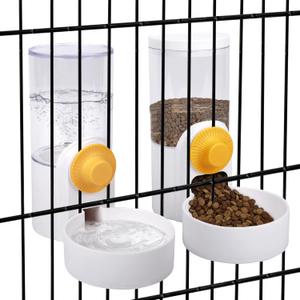 Pet Feeder Waterer Hanging Dog Cat Food Water Dispenser, Automatic Gravity Feeder Waterer Set for Cage Pets, Travel Food Water Bowl Rabbit Feeder for Ferret Small and Medium Animals, White