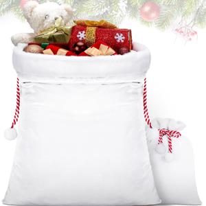 Shappy 2 Pieces Christmas Velvet Santa Bags with Drawstring in 2 Size Large Christmas Bags Santa Gift Sack for Xmas Playing Present Toy(White)