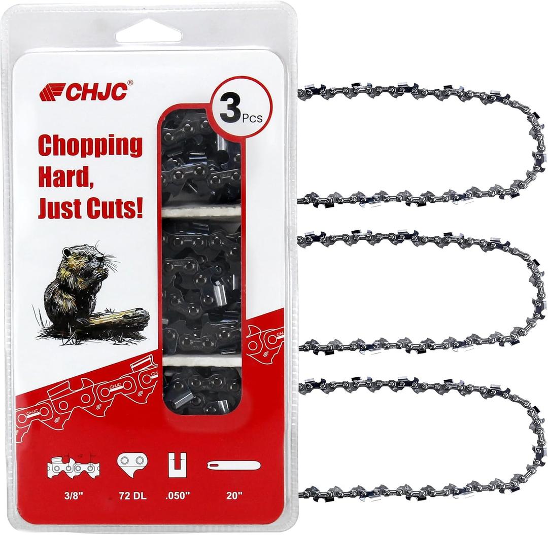 CHJC 20 Inch Chainsaw Chain 3/8" Pitch, .050" Gauge, 72 Drive Links, Fits Stihl MS311 MS391, Husqvarna 257, 261, 365, 372XP, 455 Rancher, 460 Rancher, 570, 576XP (3 Chains)