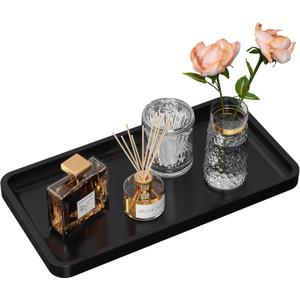 Bathroom Vanity Tray for Countertop - Bamboo Organizer Tray for Dresser Tops, Toilet, Perfume Small Decorative Wood Tray for Home Decoration 11.4 L x 6.1 W x 0.7 H (Black)