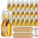 Teenyyou 20 PCS 4.05OZ Mini Flip Top Square Glass Bottle with Stoppers Decorative Swing Top Bottles Small Glass Bottles with Lids Kraft Adhesive Round Stickers for Wedding Vanilla Extract Party Favors