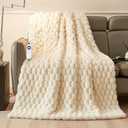 Electric Heated Blanket Throw 50" x 60" Soft Ribbed Faux Fur Flannel Fast Heating 12 Heat Levels 112H Timer & Overheat Protection & Auto Shut-Off & ETL FCC & Machine Washable Heated Throw (White) (Single)