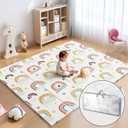 Noonkty 79x71 Extra Large Baby Play Mat for Floor, Foldable Foam Playmat for Babies 0-12 Months & Kids, Non-Toxic Waterproof Baby Mat for Floor, Thick Playpen Mat for Tummy Time Crawling, New Rainbow