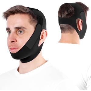 OHELEEP Anti Snore Chin Strap for CPAP Users, Snore Stopper Adjustable, Chin Strap for Sleeping Comfortable Stop Snoring Solution, Anti Snoring Devices Breathable and Reusable, Black, Medium