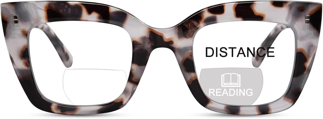 OPTOFENDY Bifocal Reading Glasses for Women, Clear Top Cat Eye Blue Light Blocking Computer Readers with Spring Hinge (Beige Tortoise), Magnification Strength: 3.0 x