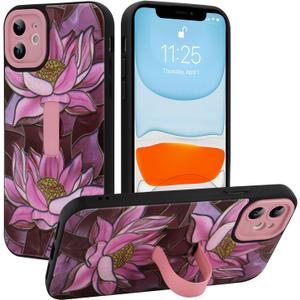 MOWIME Compatible with iPhone 11 Case with Finger Strap, Lotus Floral Shockproof Soft TPU Protective Cover for Women Girls, Slim Anti Scratch Case for iPhone 11 6.1 Inch, Pink