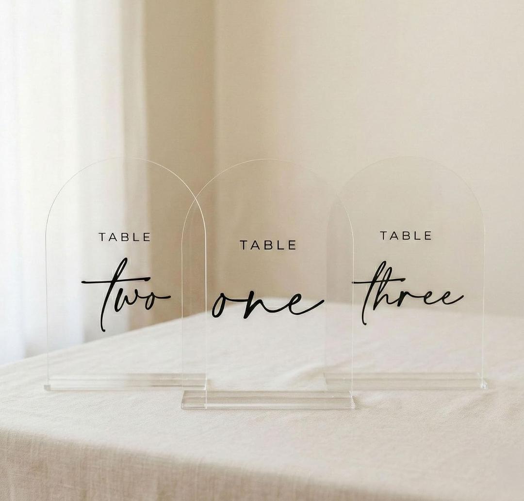 Clear Wedding Table Numbers 1-10 with Stands, 5x7 Inch Clear Arched Table Sign with Raised Black Numbers, Acrylic Arch Table Numbers for Wedding Reception, Party, Banquet and Event