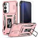 Ezanmull for Samsung Galaxy S24 FE Case with Slide Camera Cover + Screen Protector(2 Packs), Rotated Ring Kickstand Military Grade Shockproof Protective Cover for Samsung Galaxy S24 FE 