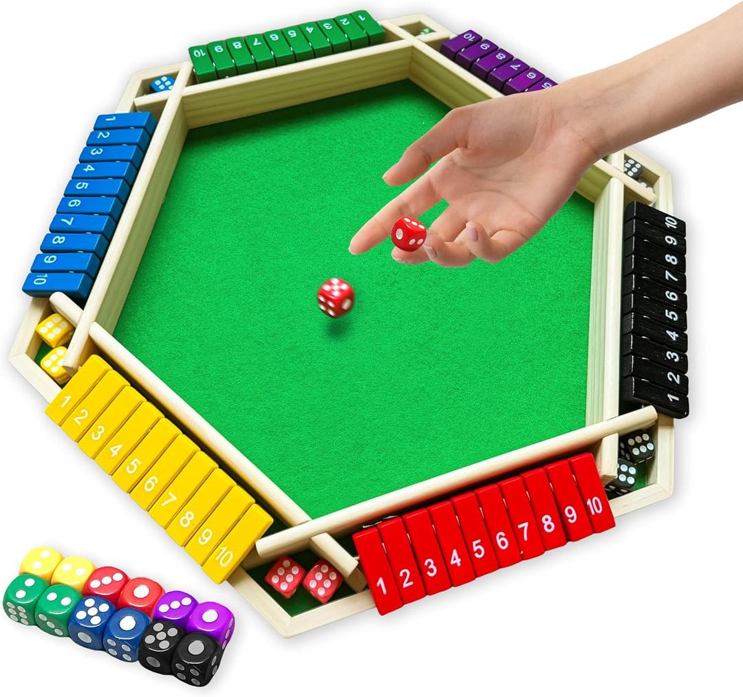6-Player Shut The Box Game  Wooden Close The Box Math Game with Dice, Educational Family Board Game for Learning Addition & Strategy, Multi-Color 1-10 Number Flip Blocks