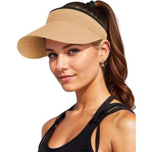 Sun Visor Hat for Women Summer Beach Vacation Essential Ponytail Friendly Travel Foldable Packable UPF 50+ (Green)