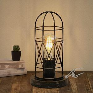 Industrial Table Lamp, Small Touch Lamp with Rustic Cage Vintage Bedside Lamp 3 Way Dimmable Nightstand Lamp Edison Desk Lamp for Bedroom, Living Room, Hallway, Entryway, Kitchen, 4W LED Bulb Included (Black with Brushed Gold)