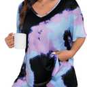 WDIRARA Women's Plus Size Tie Dye Pajama V Neck Short Sleeve and Shorts 2 Piece Nightwear (Purple, XL)