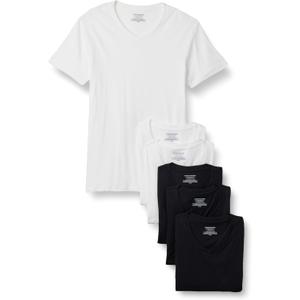 Amazon Essentials Men's V-Neck Undershirt, Breathable Cotton, Pack of 6 (Large, Black/White)
