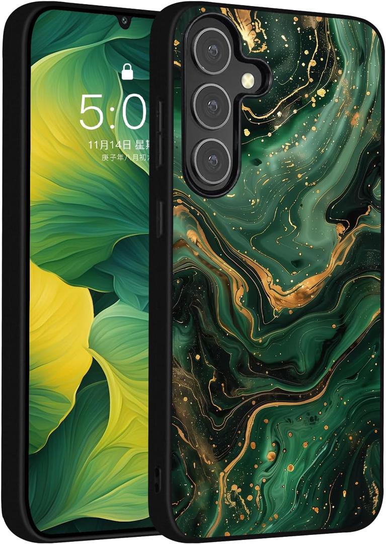 Samsung Galaxy S25 Plus Case,Slim Fit Glow in The Dark Luminous Hybrid Hard PC Soft TPU Bumper Shockproof Drop Protective Galaxy Plus S25 Case Green Gold Marble