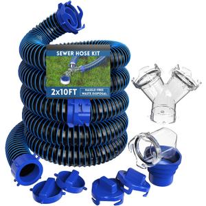 DUMPMAN RV Sewer Hose 20FT with Wye Adapter, Sewer Hose for RV Camper, 2 Attachable 10FT Camper Sewer Hose, Complete Sewer Hose Kit