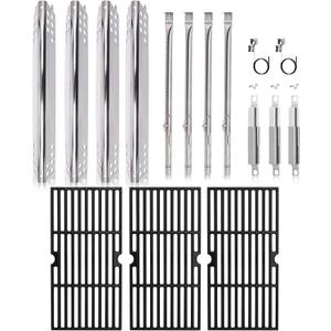 Hiorucet Grill Grates Replacement Parts for Charbroil Advantage 463344015, 463343015, 463335115, Grid Cooking Grates, Heat Plate, Burner, Ignitor and Crossover Tube for Charbroil 4 Burner Grill Parts.