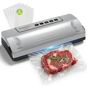 Bonsenkitchen Vacuum Sealer Machine for Food, Multi-Functional Food Sealer, Automatic Operation Mode, Commercial Grade, Compact Design, with 5 Vacuum Bags, Silver