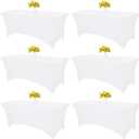 HAISIWLKJ 6 Pack Table Cloth 8ft White Tablecloths for Rectangle Folding Table Spandex Fitted Stretch Cover Wrinkle Resistant Washable Protector for Party, Wedding, Banquet, Festival.