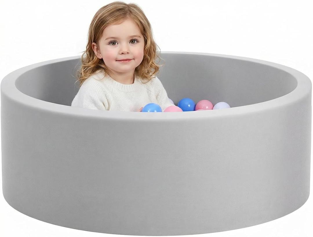 Wilwolfer Foam Ball Pit for Toddlers, Large Baby Ball Pit for Babies with Soft Memory Sponge, Indoor Outdoor Baby Playpen, Kids Play Ball Pool, Gift Toys for Infants Boys and Girls (Gray, NO Balls), 33.5x10.5"/NO Balls