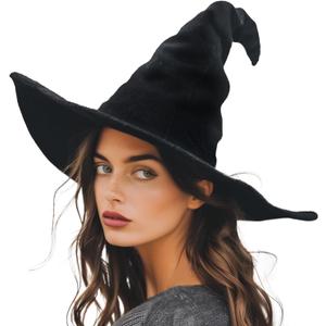 Witch Hat, 18IN Wizard Hat Cosplay Accessories for Halloween Costume Party Christmas Masquerade Carnivals (Black)