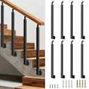 Black Metal Stair Railing Post, Side/ Front Mount Baluster Spindles with 270° Adjustable Bracket, Perfect for Indoor Stairs, Deck, Porch and Balcony Railing, Side, 39.4inch, 8 Pack