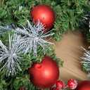 15 Inch Pre-Lit Artificial Christmas Wreath for Front Door, Christmas Door Decorations Wreath with LED Warm Lights, Balls, Pine Needles, and Red Berries Wall Windows Ornament