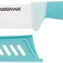 Farberware Ceramic 5- Inch Santoku Knife with Custom-Fit Blade Cover, Razor-Sharp Kitchen Knife with Ergonomic, Soft-Grip Handle, Dishwasher-Safe, 5-inch, Aqua