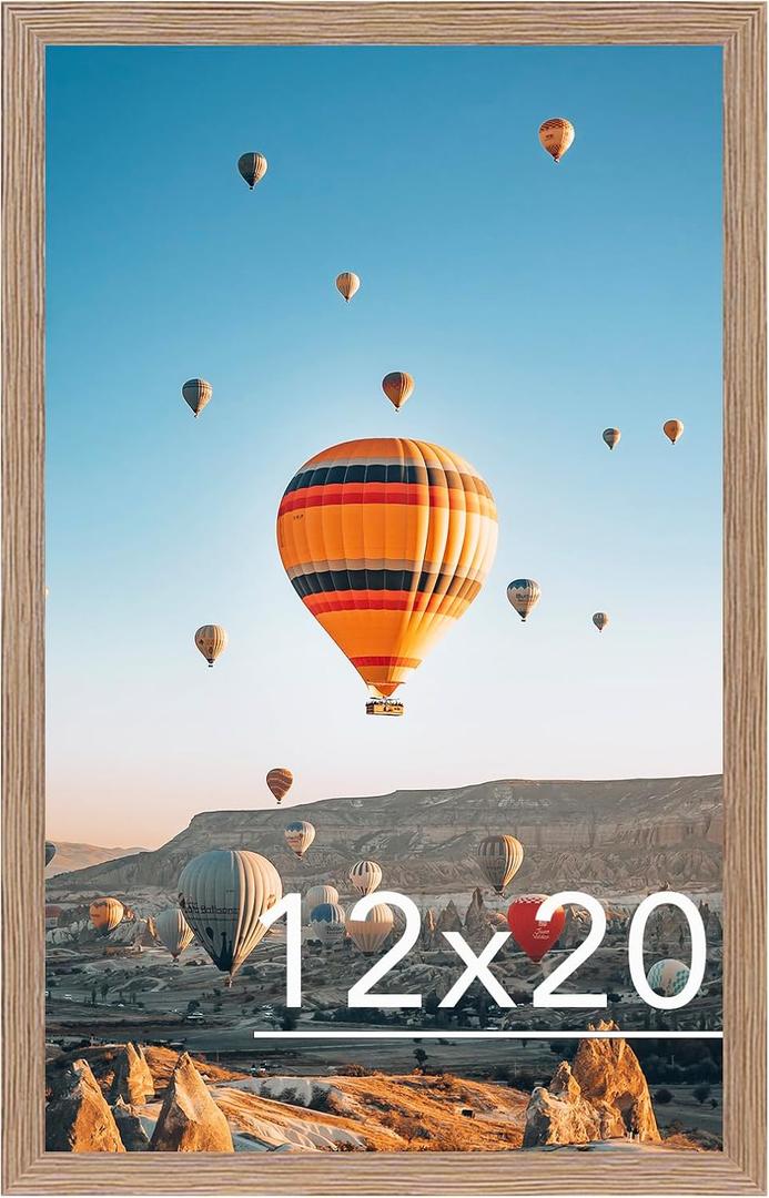JCJMY 12x20 Picture Frame for Poster Photo Picture, Horizontal and Vertical Formats for Wall Hanging, 12 x 20 Wall Gallery Poster Photo Frame for 12 by 20 Photos Posters, Rustic Brown
