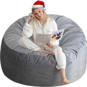 3 Ft Bean Bag Chair, Memory Foam Bean Bag Chairs for Adults with Filling, Round Bean Bag Sofa with Filler Included, Beanbags with Soft Dutch Velvet Fabric,3 Foot, Dark Grey