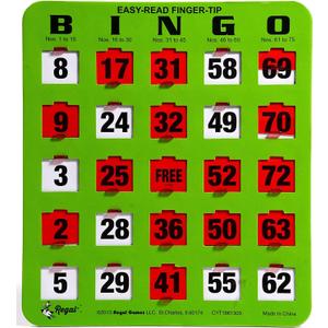 Regal Bingo - Shutter Slide Bingo Cards Only - 8 x 9 - 5-Ply Green Cardstock - Easy to Read - No Duplicates - Red Sliding Windows - Perfect for Large Groups, Bulk Purchasing (200 Pack)