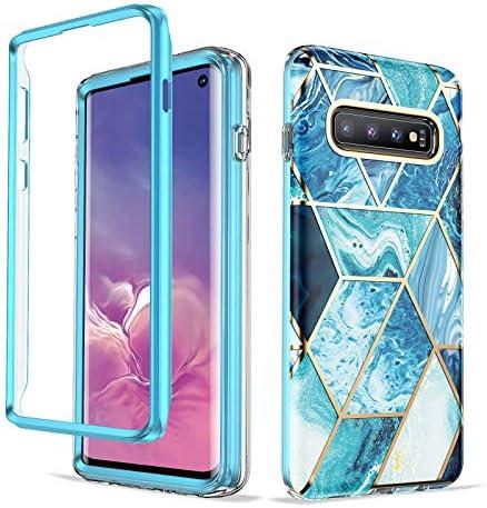 GOLINK Designed for Samsung Galaxy Series [Military Grade Shockproof] Marble Full Body Protective Phone Case (Blue, Galaxy S10), Set of 2