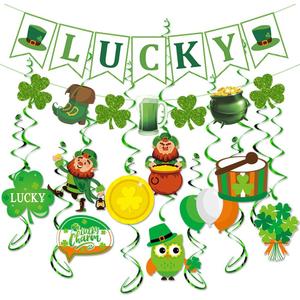 St. Patricks Day Decorations Set- Saint Patricks Day Hanging Swirls, Lucky Green Clover Hanging Banners, Saint Patrick's Day Decor, Shamrock Hanging Ornaments, Irish Party Favors Indoor Outdoor