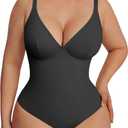 FeelinGirl Shapewear Bodysuits for Women Tummy Control Body Suits Deep V Neck Thong Body Shaper (X-Large, Black)