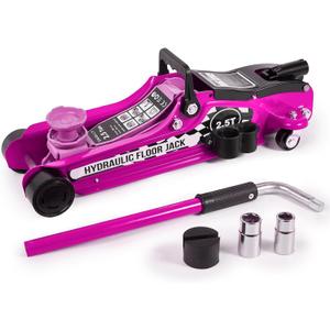 Floor Jack Kit 2.5 Ton (5,500 lbs) | Car Jack - Hydraulic Low Profile Trolley Jack - Tire Tool for SUV and Auto with Lug Wrench Pink