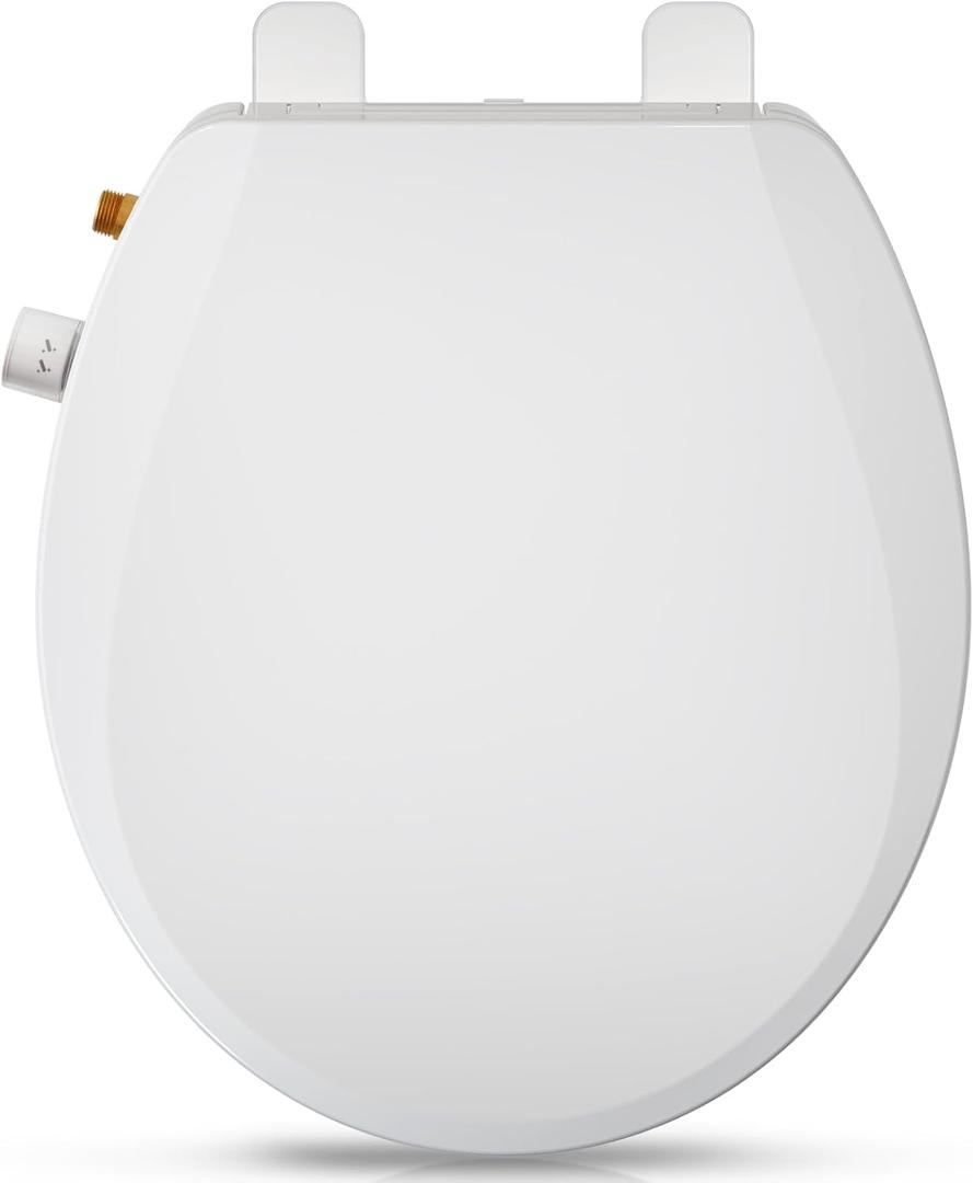 Elongated Bidet Toilet Seat with Quiet-Close, Non-Electric Bidet Mode with Dual Nozzles, Fit Elongated Toilet Seat, Adjustable Water Pressure with Brass inlet (Round)