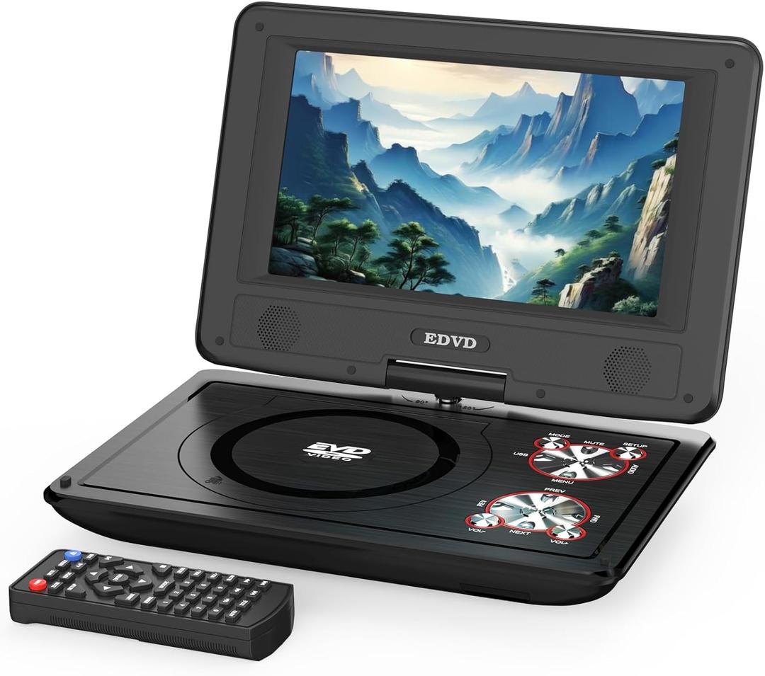 11.5" Portable DVD Player with 9.5" Swivel Screen, 5-Hours Rechargeable Battery,Car DVD Player for Kids,Support CD/DVD/SD Card/USB,Regions Free,Dual Speakers,Black
