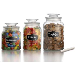 American Atelier Canister Set 3-Piece Glass Jars in 33oz, 44oz & 60oz Chic Retro w/ Airtight Lids, Chalkboard, for Cookies, Candy, Coffee, Flour, Sugar, Rice, Pasta, Cereal & More, Clear